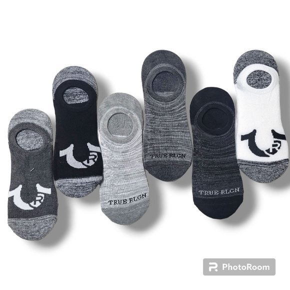 True Religion Other - TRUE RELIGION 6 Pack No Show Sock Liners heather Grey Scale Black White …
